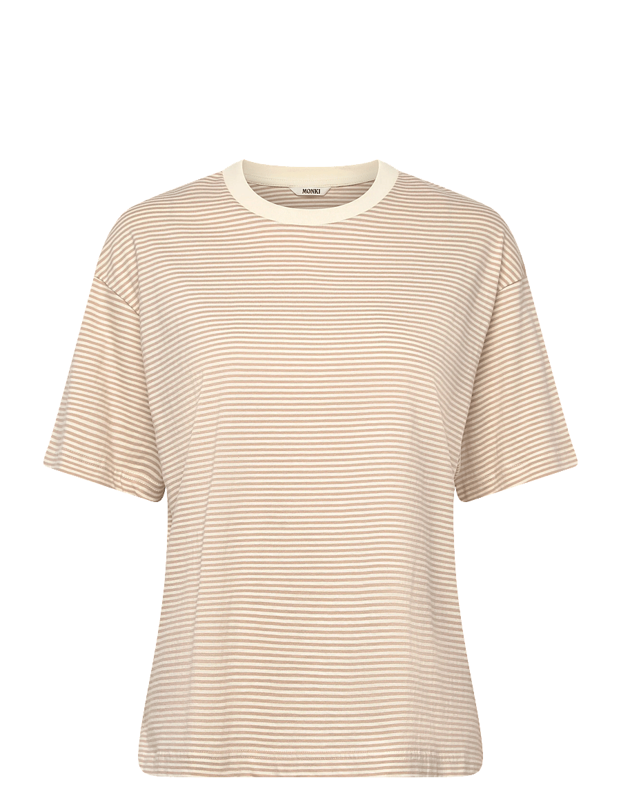 Monki - Short-Sleeved Cotton T-shirt - t-shirts - yellow dusty light - 0