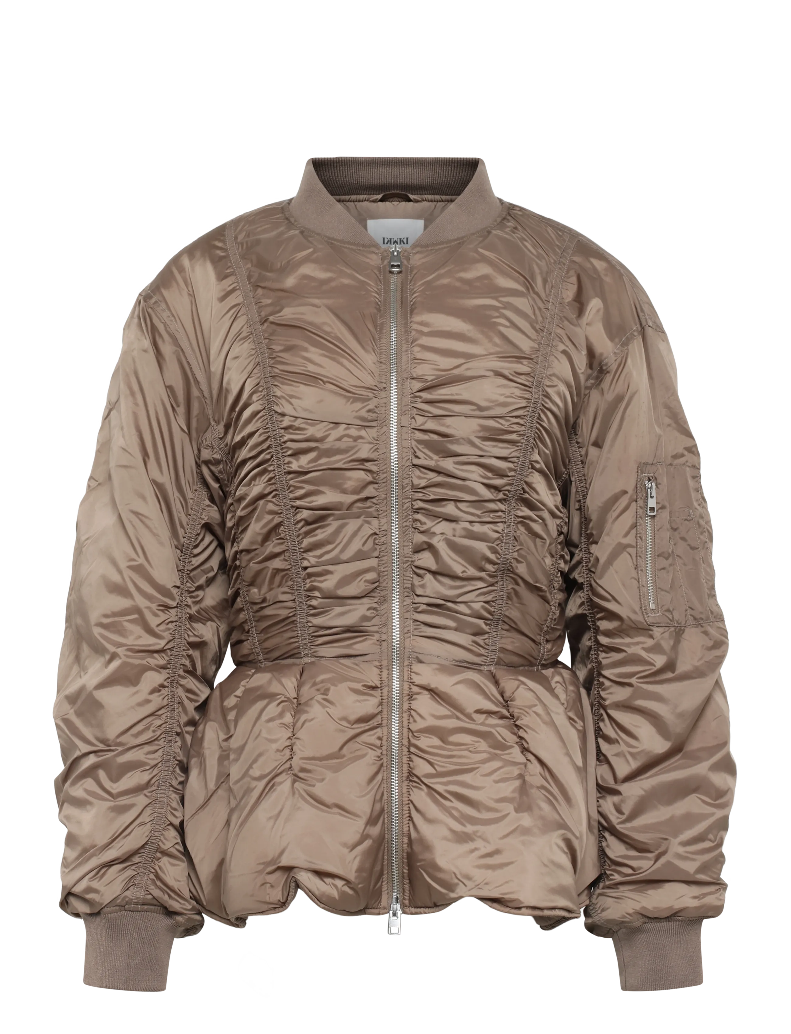 Monki Slim Ruched Peplum Bomber Jacket - Spring jackets - MOLE MEDIUM DUSTY / brown