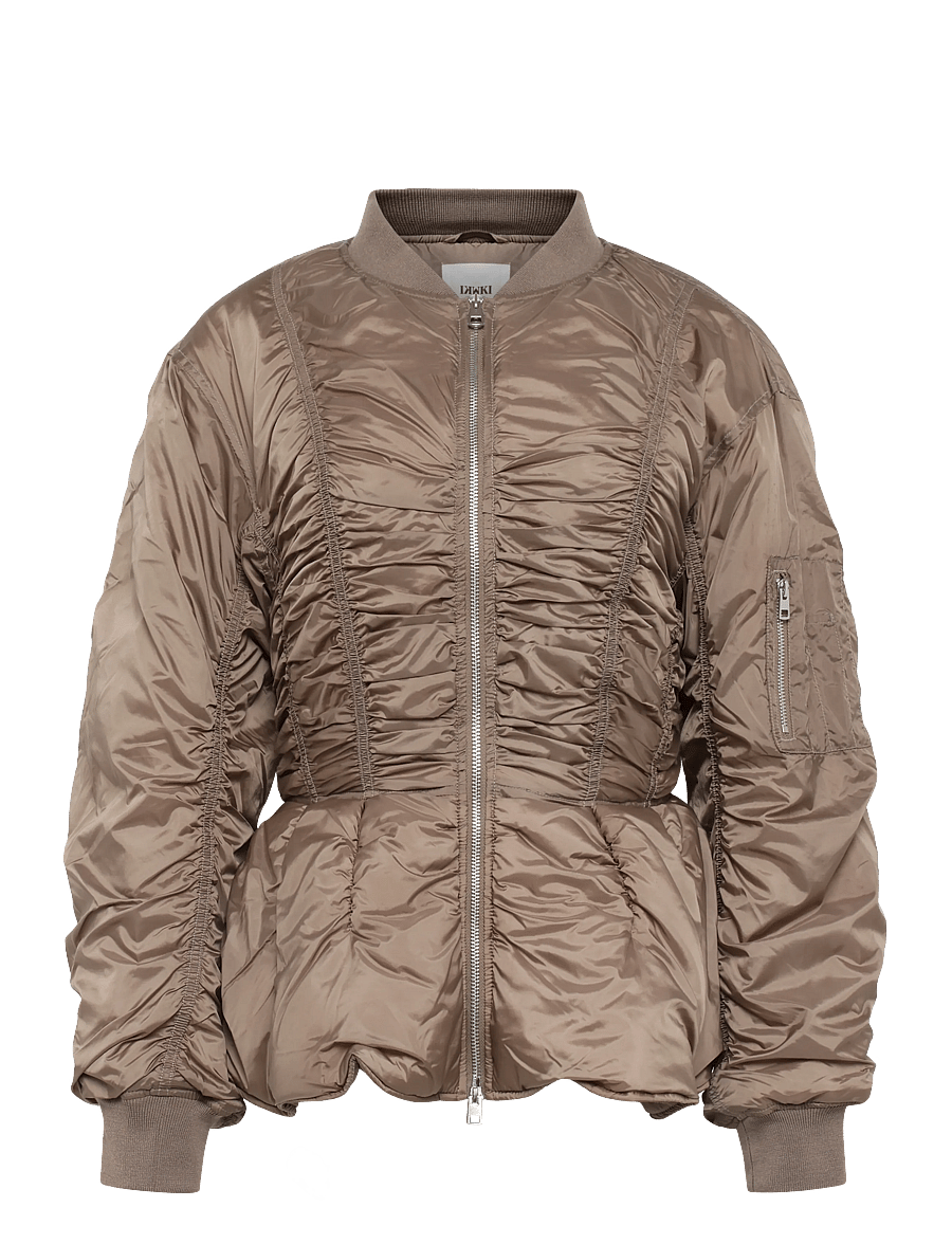 Monki - Slim Ruched Peplum Bomber Jacket - light jackets - mole medium dusty - 0