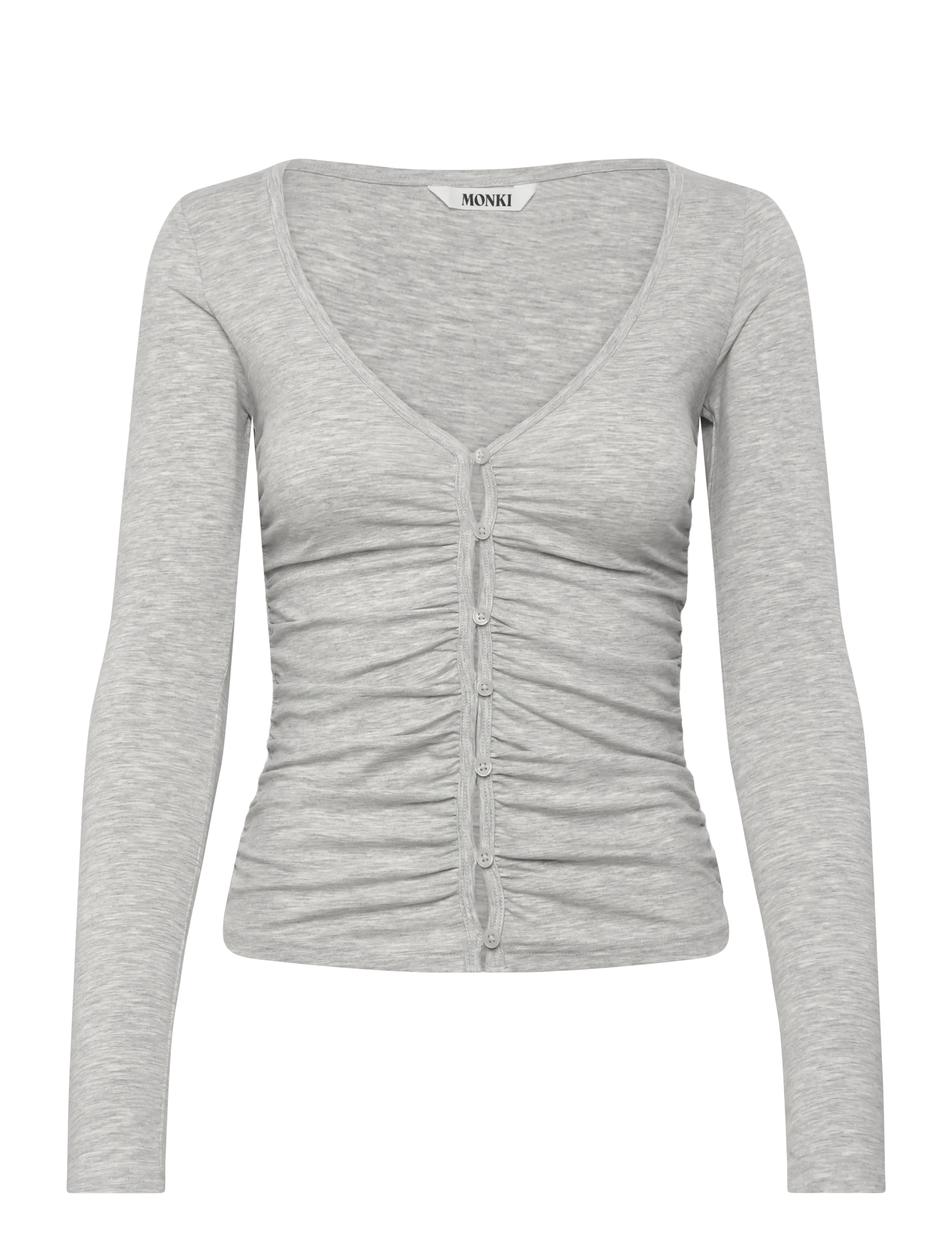 Monki Belle B Ruched V-Neck Cardigan, XS, Grey, Strik > Cardigans, Dame