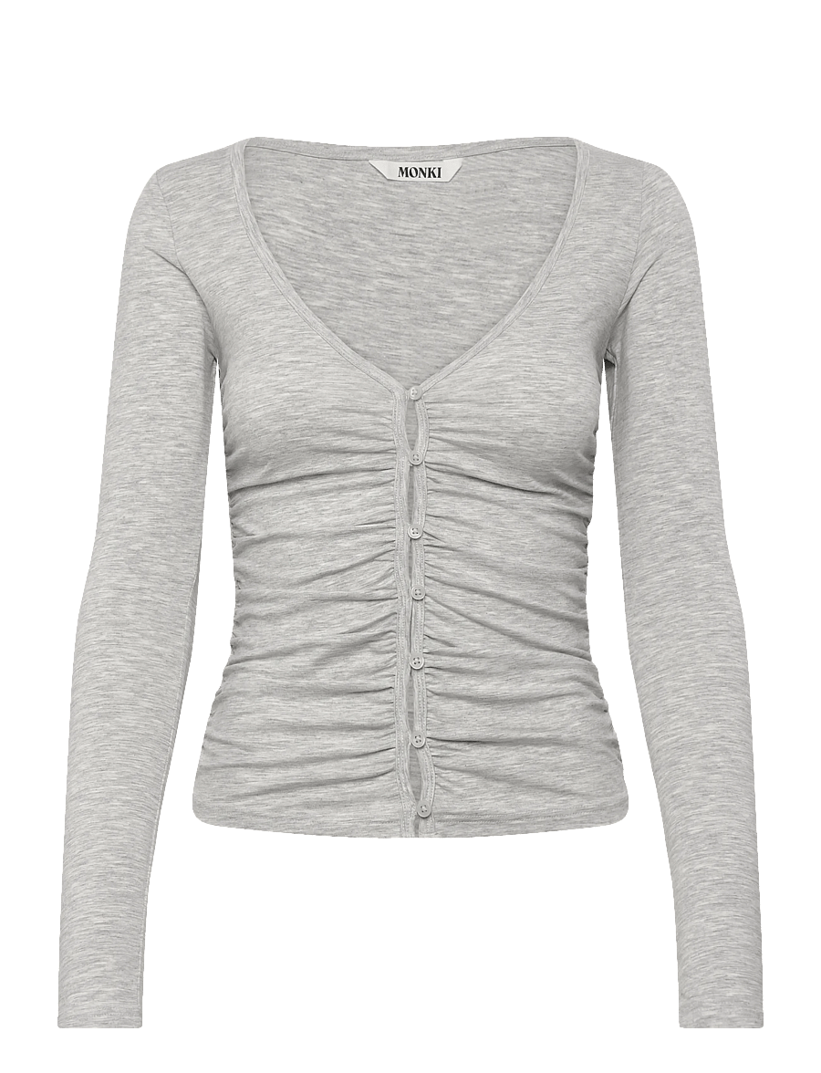 Monki - BELLE B RUCHED V-NECK CARDIGAN - strickjacken - grey melange dusty light - 0