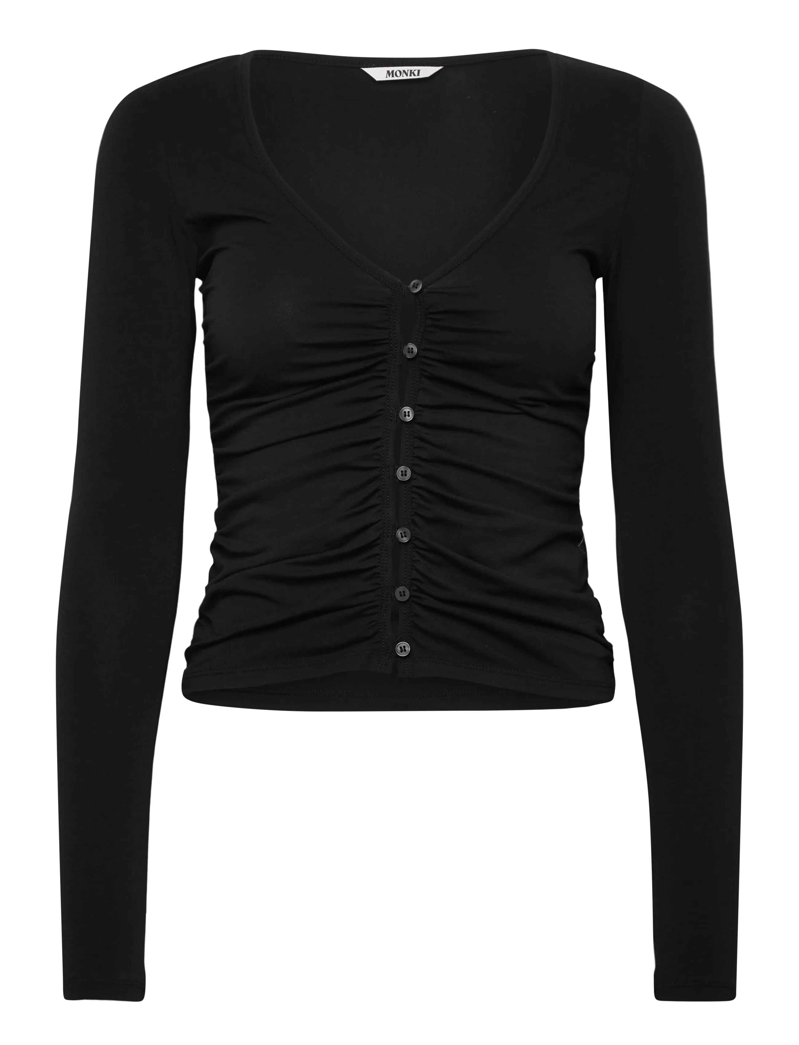 Monki Belle B Ruched V-Neck Cardigan, XXS, Black, Strik > Cardigans, Dame