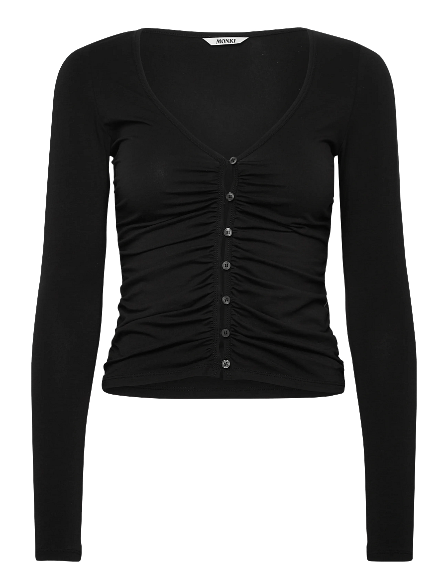 Monki - BELLE B RUCHED V-NECK CARDIGAN - cardigans - black dark - 0