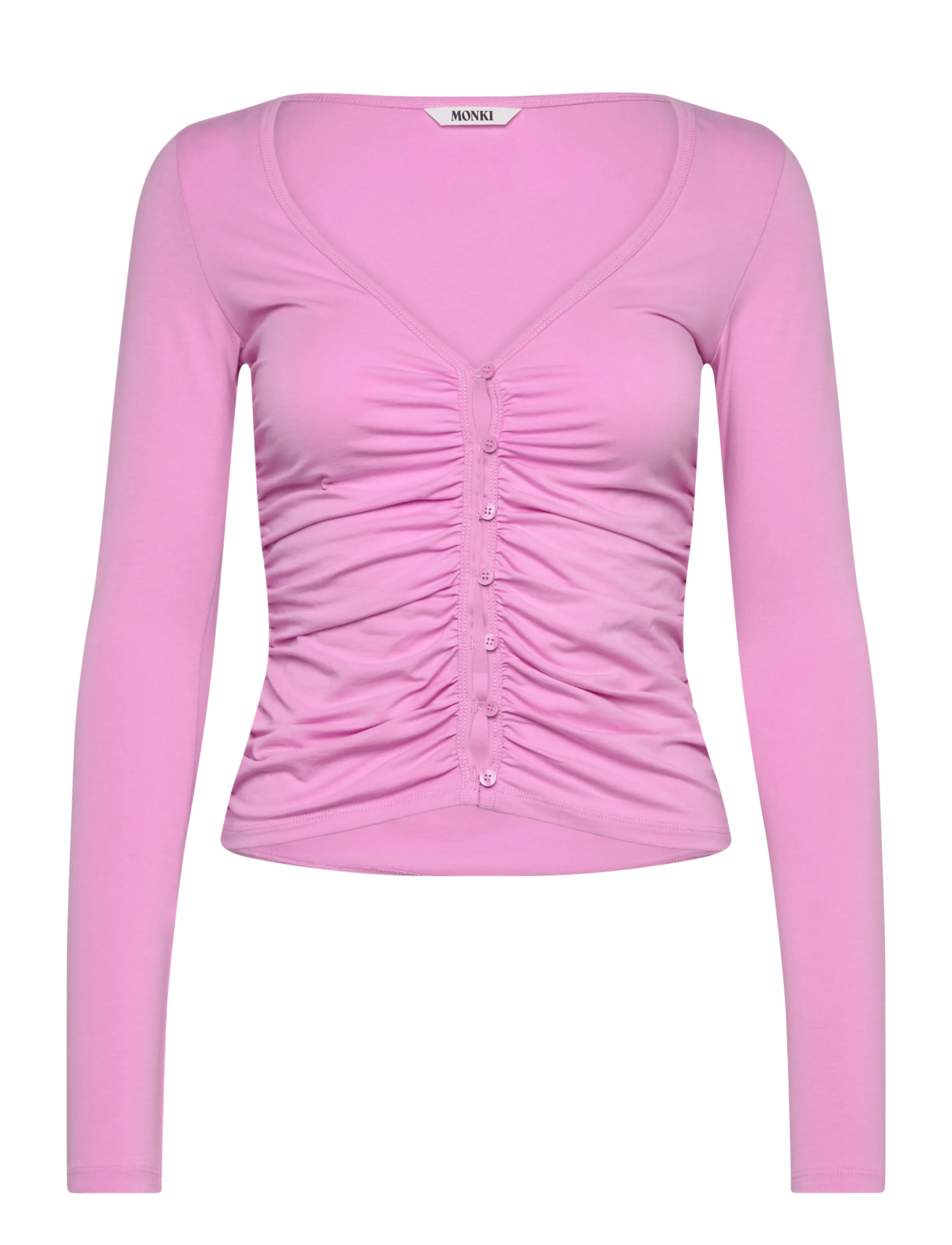 Monki BELLE B RUCHED V-NECK CARDIGAN - Monki - PINK MEDIUM / pink/rose