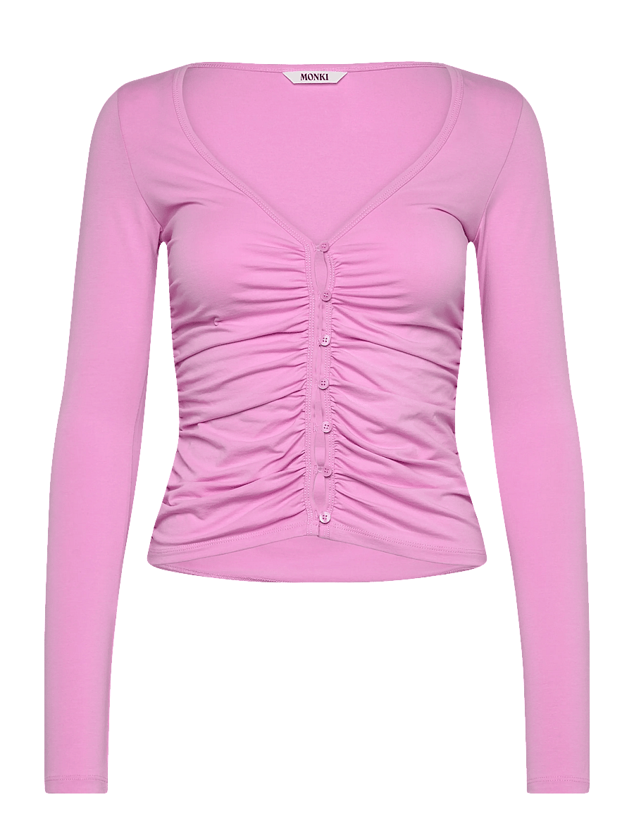 Monki - BELLE B RUCHED V-NECK CARDIGAN - cardigans - pink medium - 0