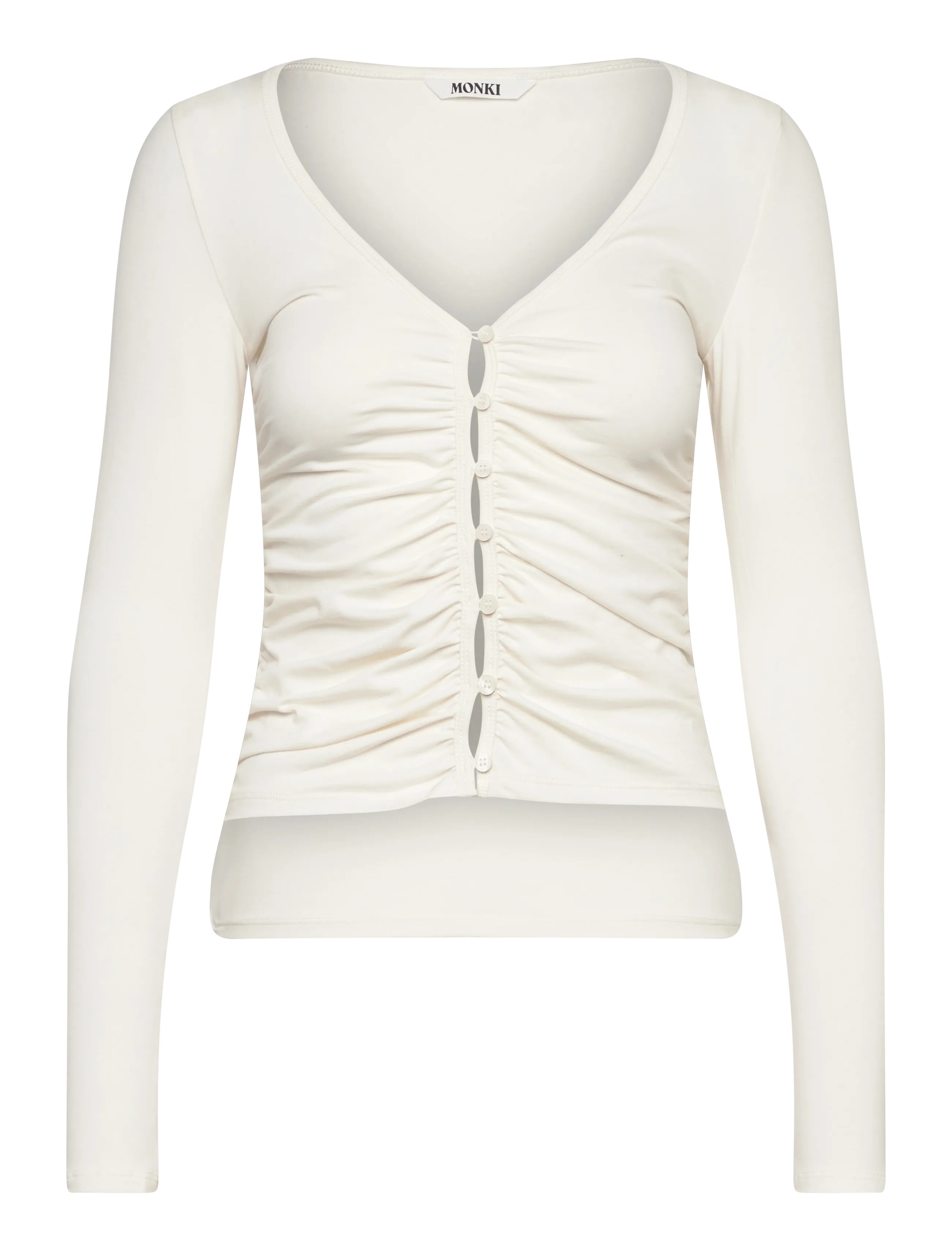 Monki Belle B Ruched V-Neck Cardigan, XL, White, Strik > Cardigans, Dame
