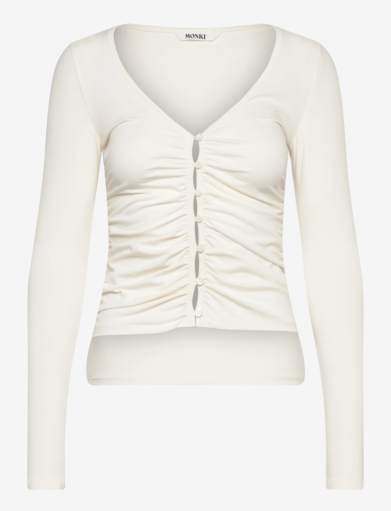 Monki - BELLE B RUCHED V-NECK CARDIGAN - cardigans - white dusty light - 0