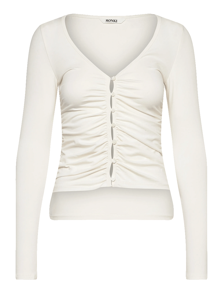 Monki - BELLE B RUCHED V-NECK CARDIGAN - cardigans - white dusty light - 0