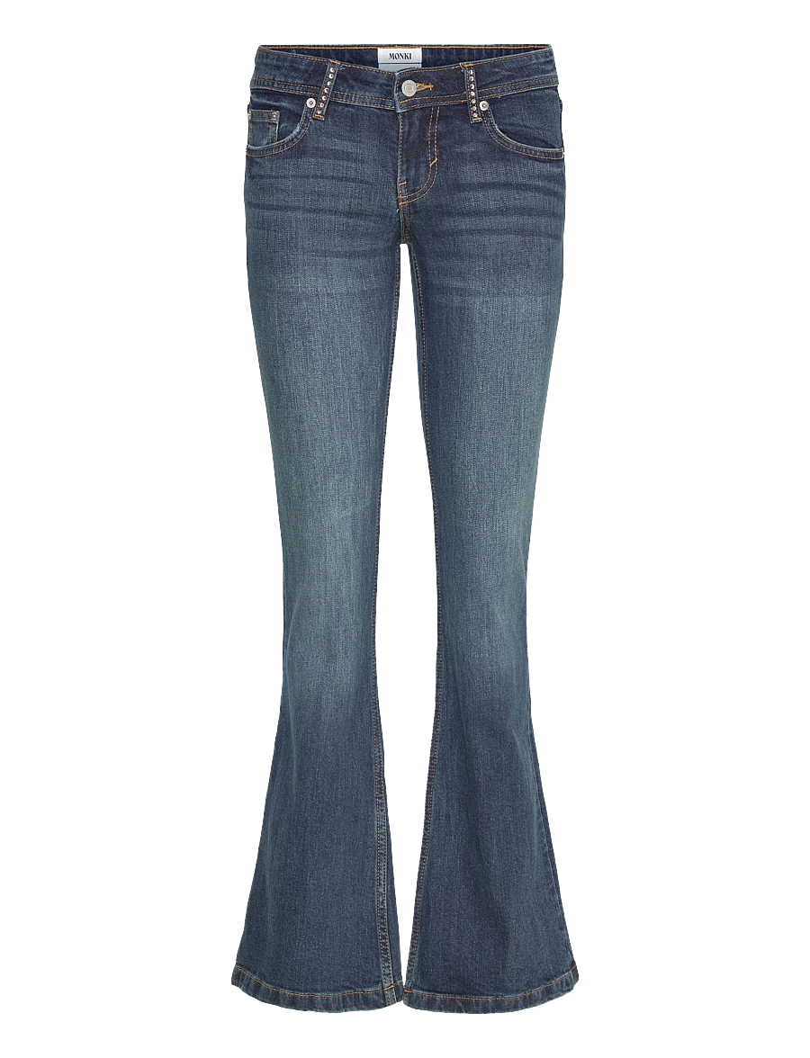 Monki - Embellished jeans - utsvängda jeans - denim blue dark - 0