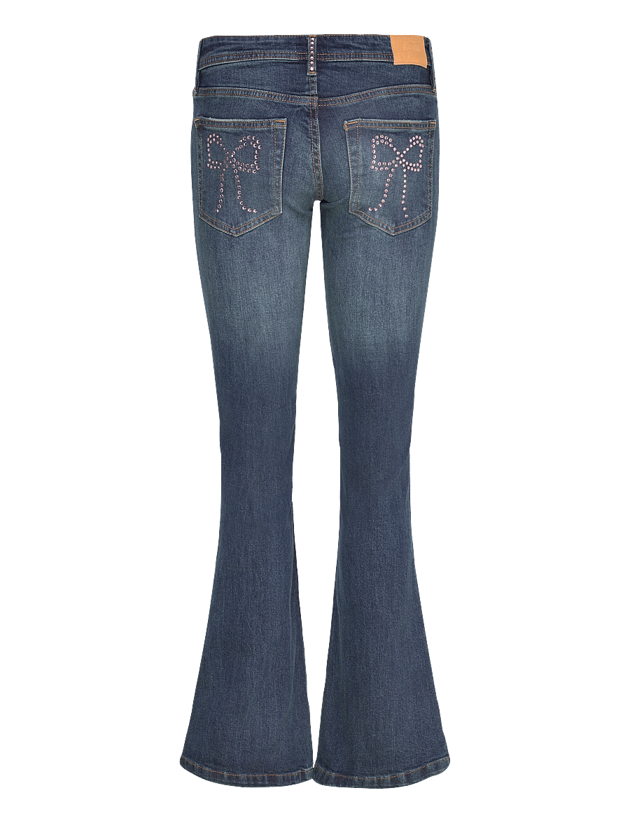 Monki - Embellished jeans - utsvängda jeans - denim blue dark - 1