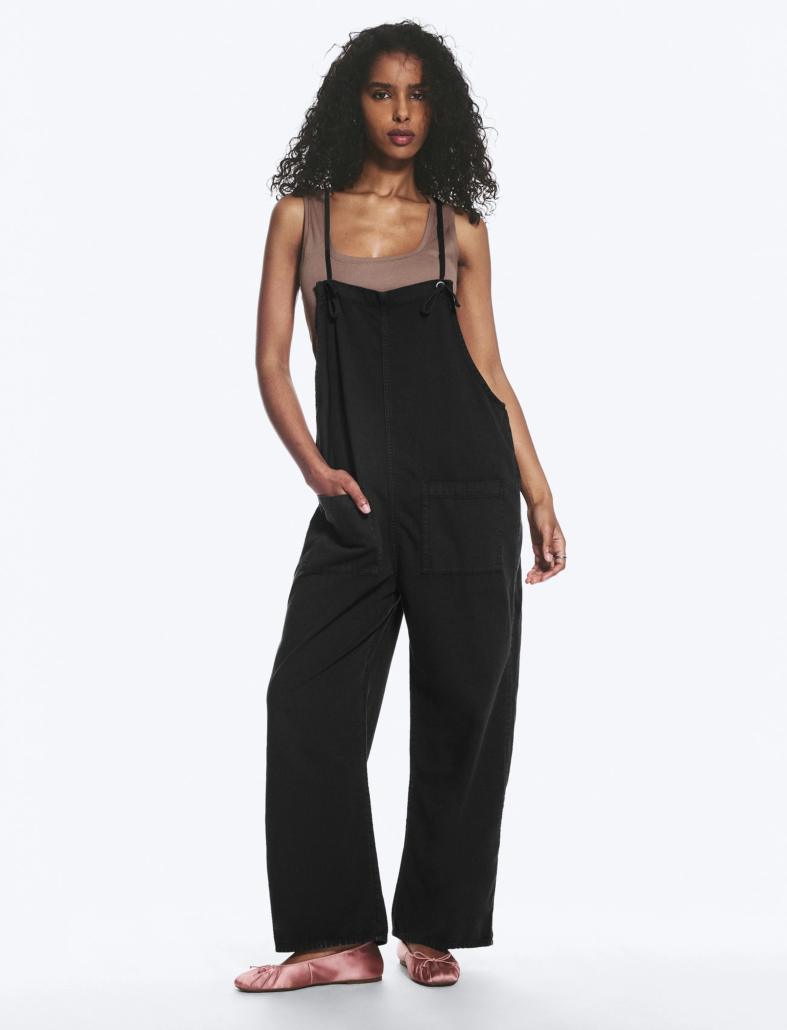 Monki Twill Dungaree, Kvinder, Vide Ben Selerbukser, Sort, Str: XS