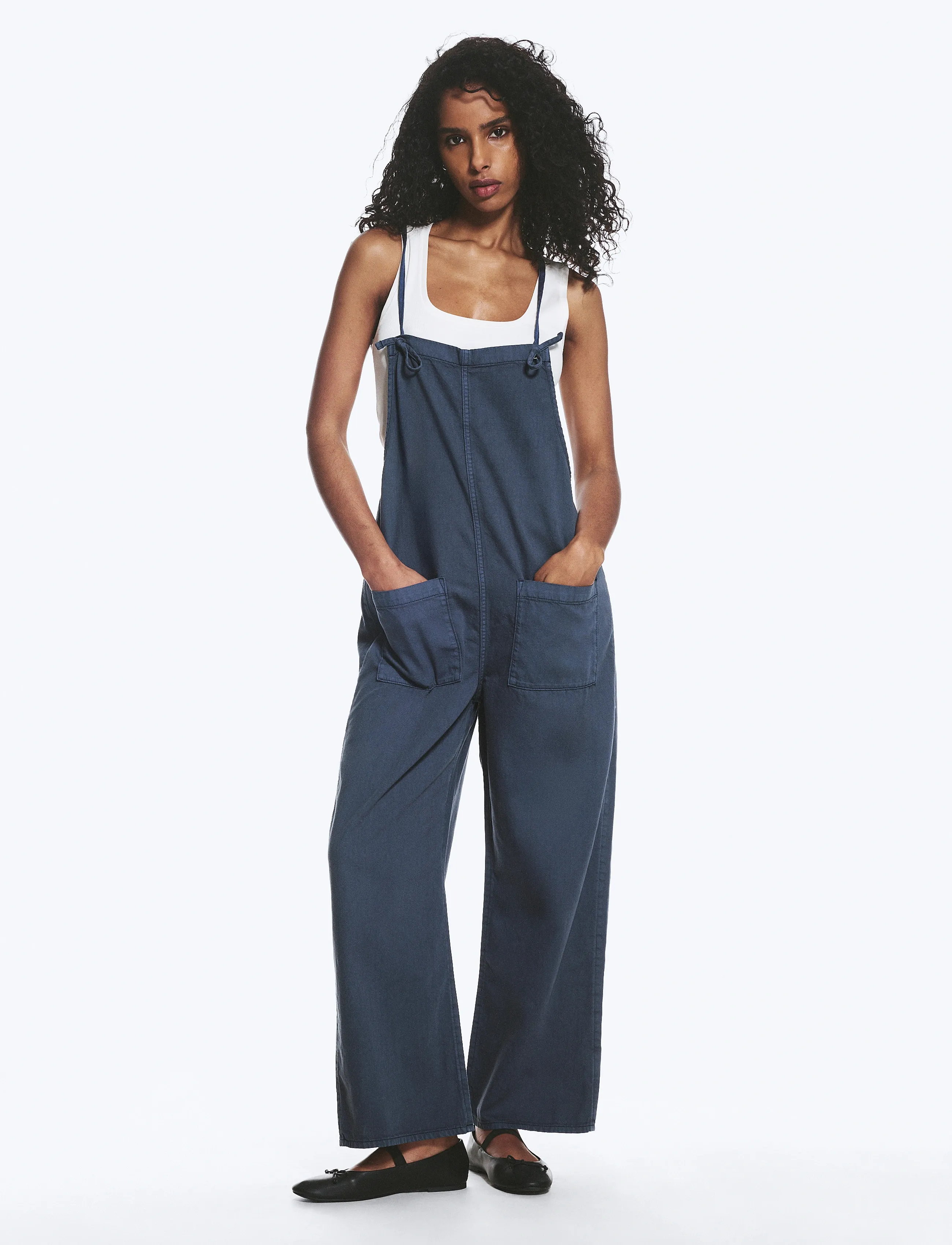 Monki Twill Dungaree, Kvinder, Vide Ben Selerbukser, Blå, Str: XS