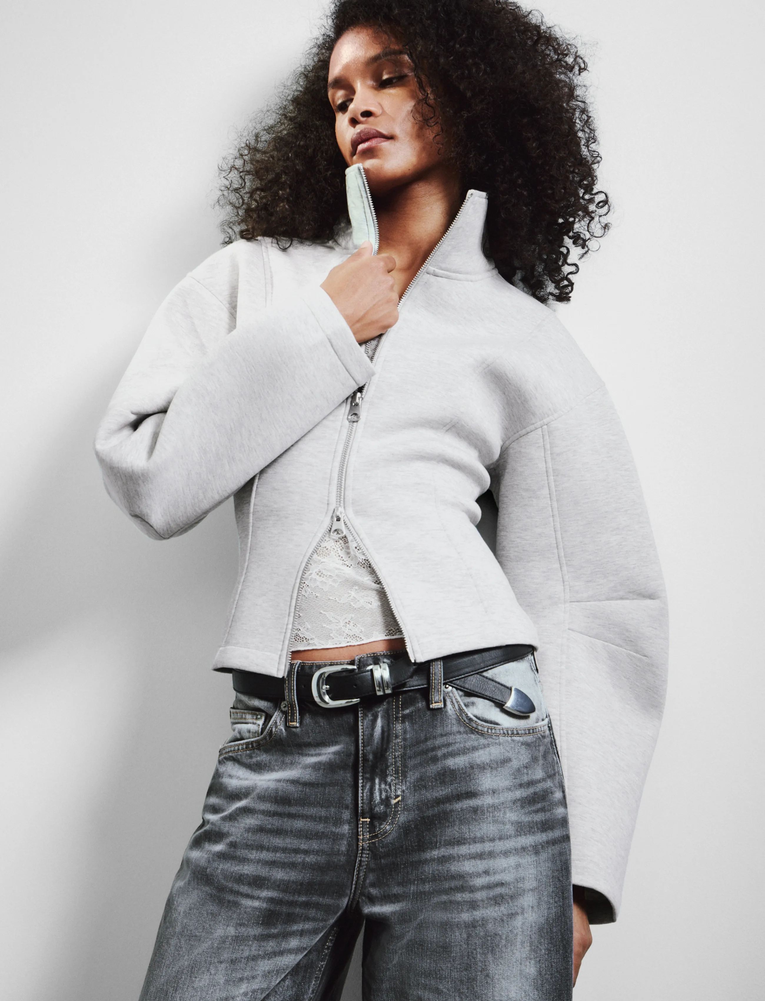 Monki Volume scuba jacket - Kläder - GREY MELANGE DUSTY LIGHT / grey