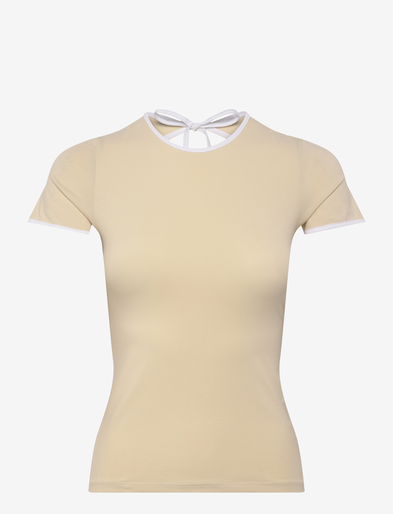 Monki - Slim Short-Sleeved Open-Back Top - t-shirts - beige dusty light - 0
