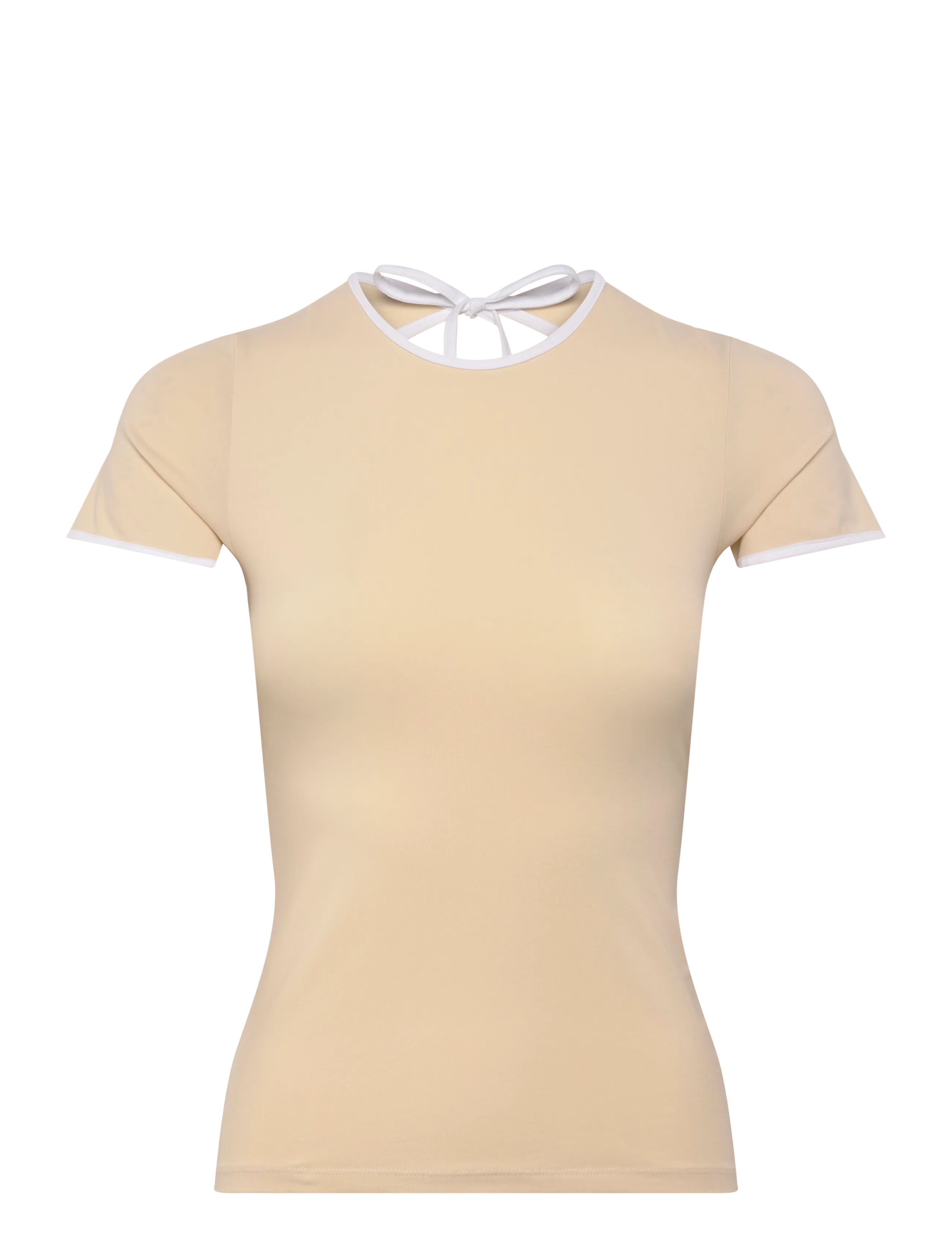 Monki Slim Short-Sleeved Open-Back Top - Vaatteet - BEIGE DUSTY LIGHT / beige