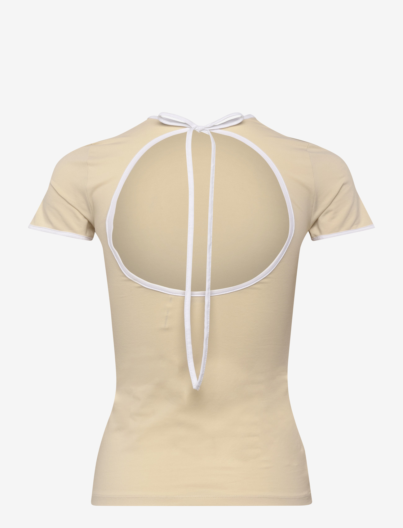 Monki - Slim Short-Sleeved Open-Back Top - t-shirts - beige dusty light - 1