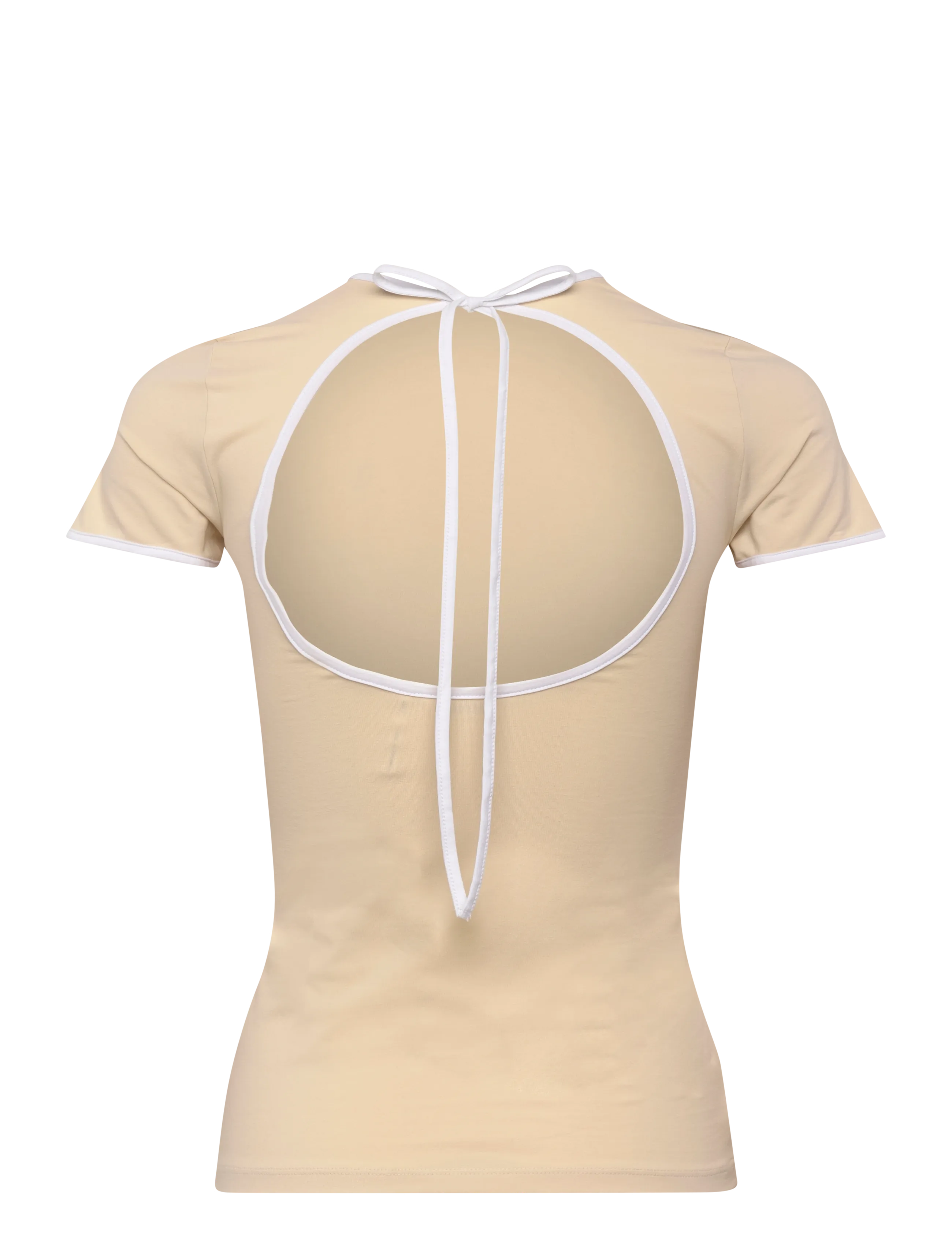 Monki - Slim Short-Sleeved Open-Back Top - t-shirts - beige dusty light - 1