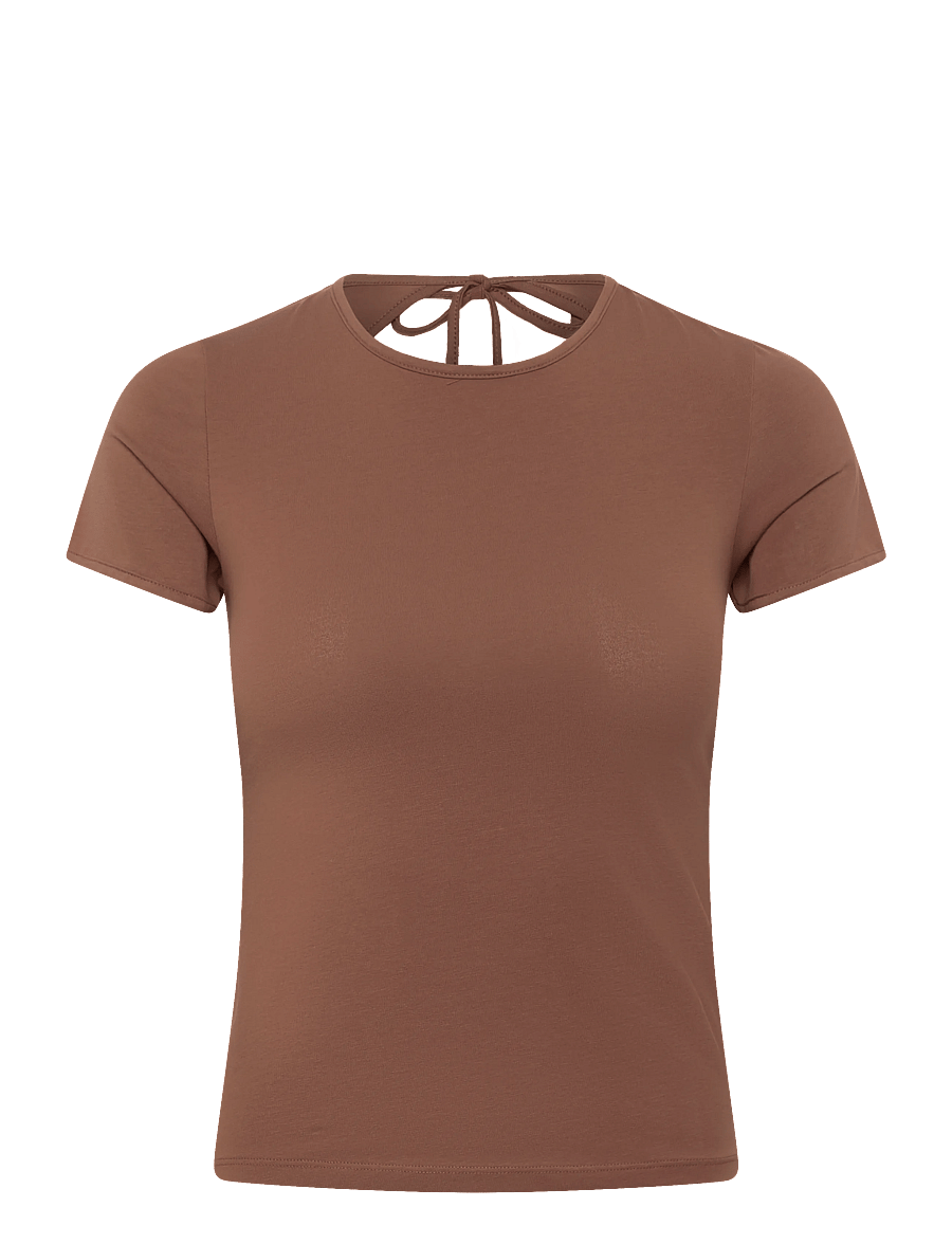 Monki - Slim Short-Sleeved Open-Back Top - t-shirts - brown medium dusty - 0