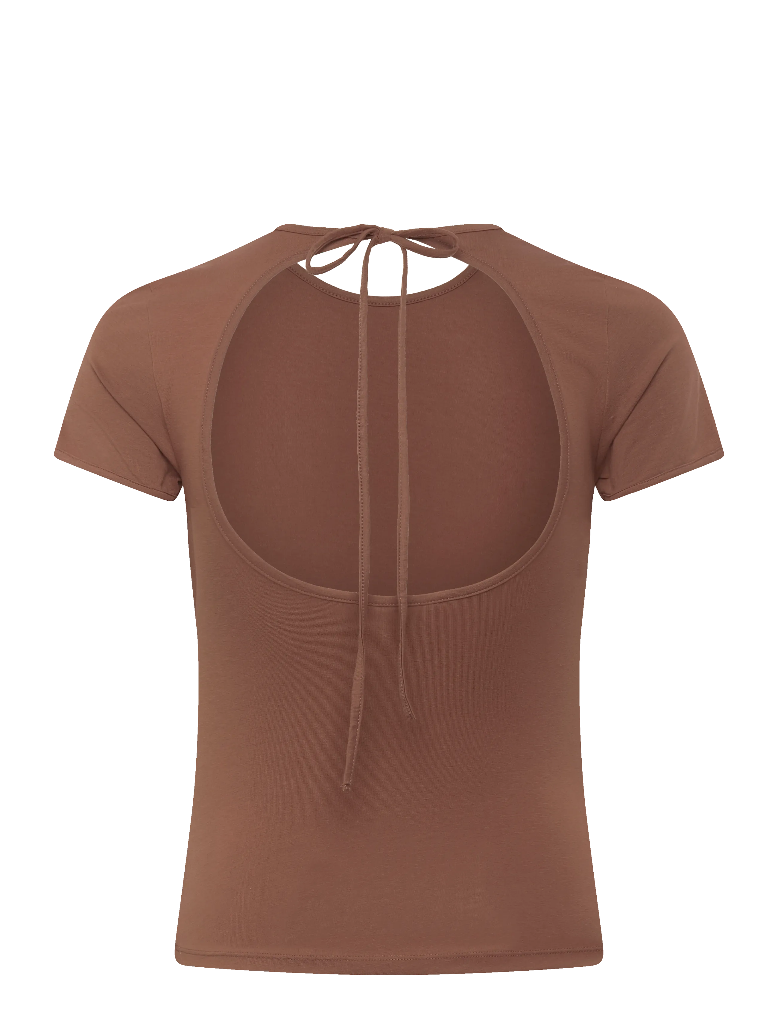 Monki - Slim Short-Sleeved Open-Back Top - t-paidat - brown medium dusty - 1