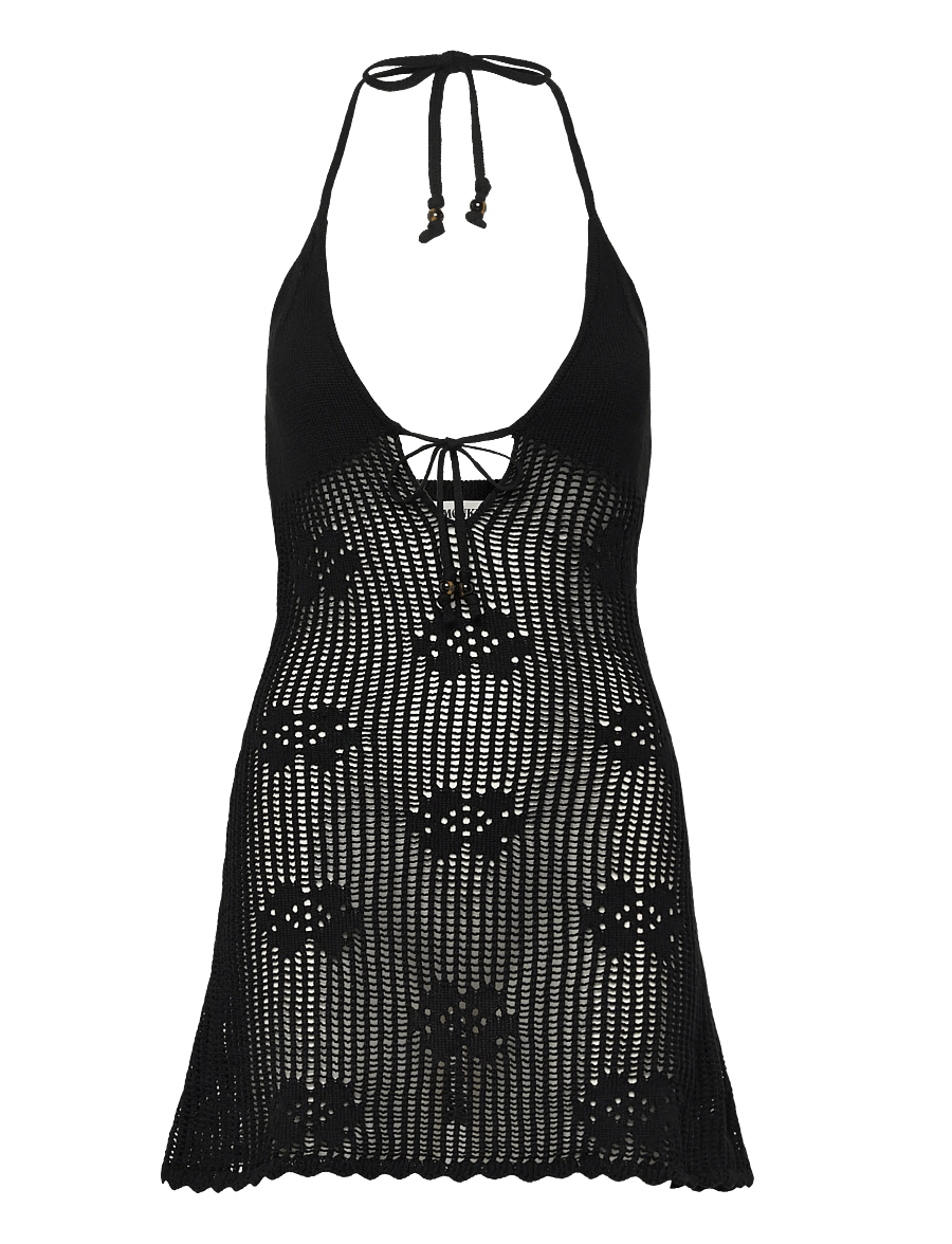 Monki - Halterneck knitted mini dress - stickade klänningar - black dark - 0