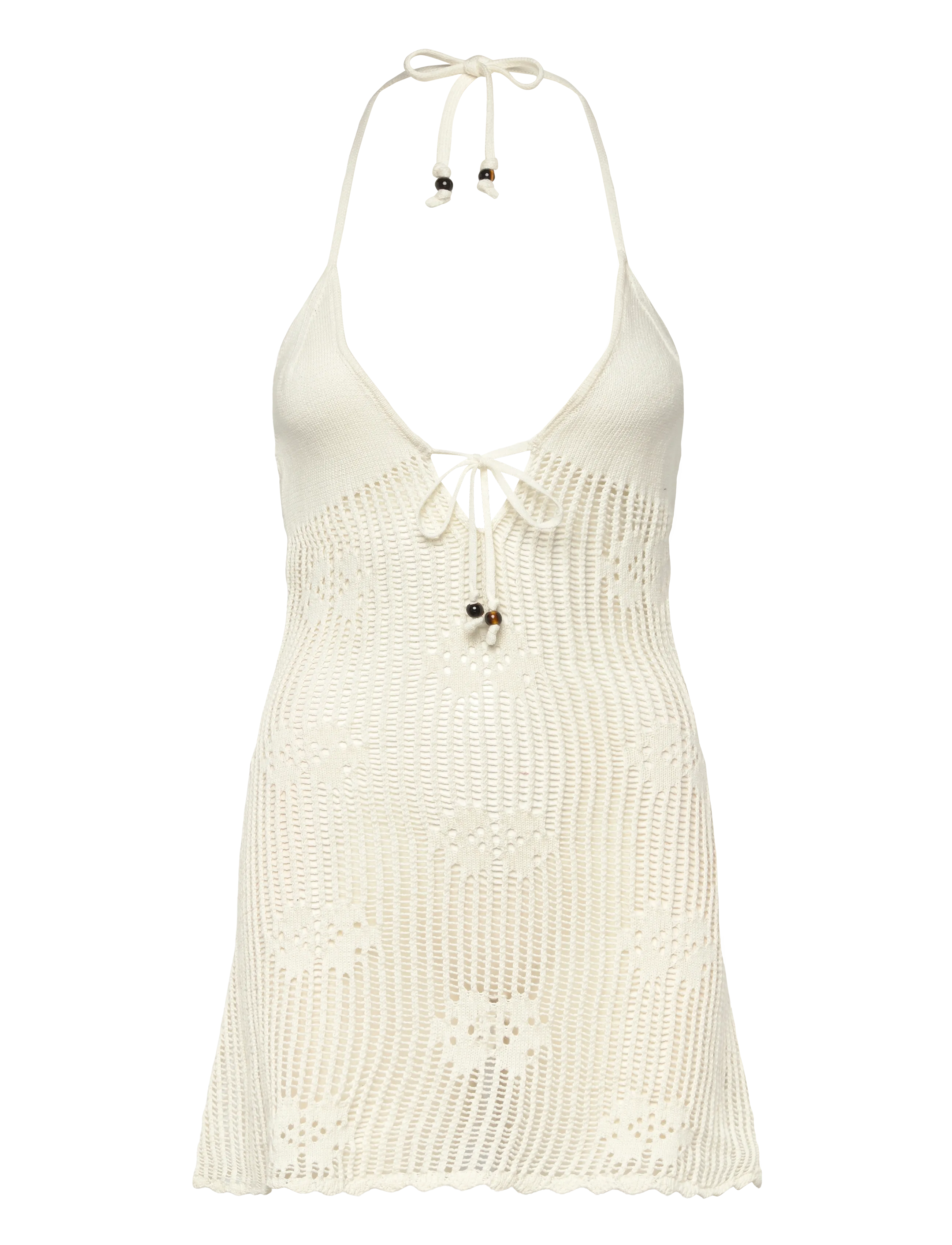 Monki Halterneck Knitted Mini Dress, Kvinder, Halterneck Strikket Minikjole, Cream, Str: S