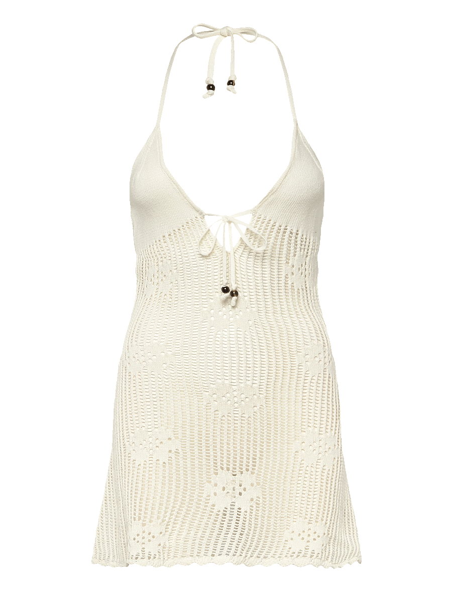 Monki - Halterneck knitted mini dress - kootud kleidid - white dusty light - 0