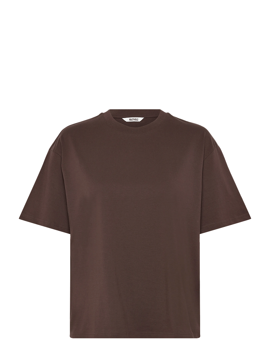 Monki - Boxy Cotton T-shirt - t-shirts - brown dark - 0