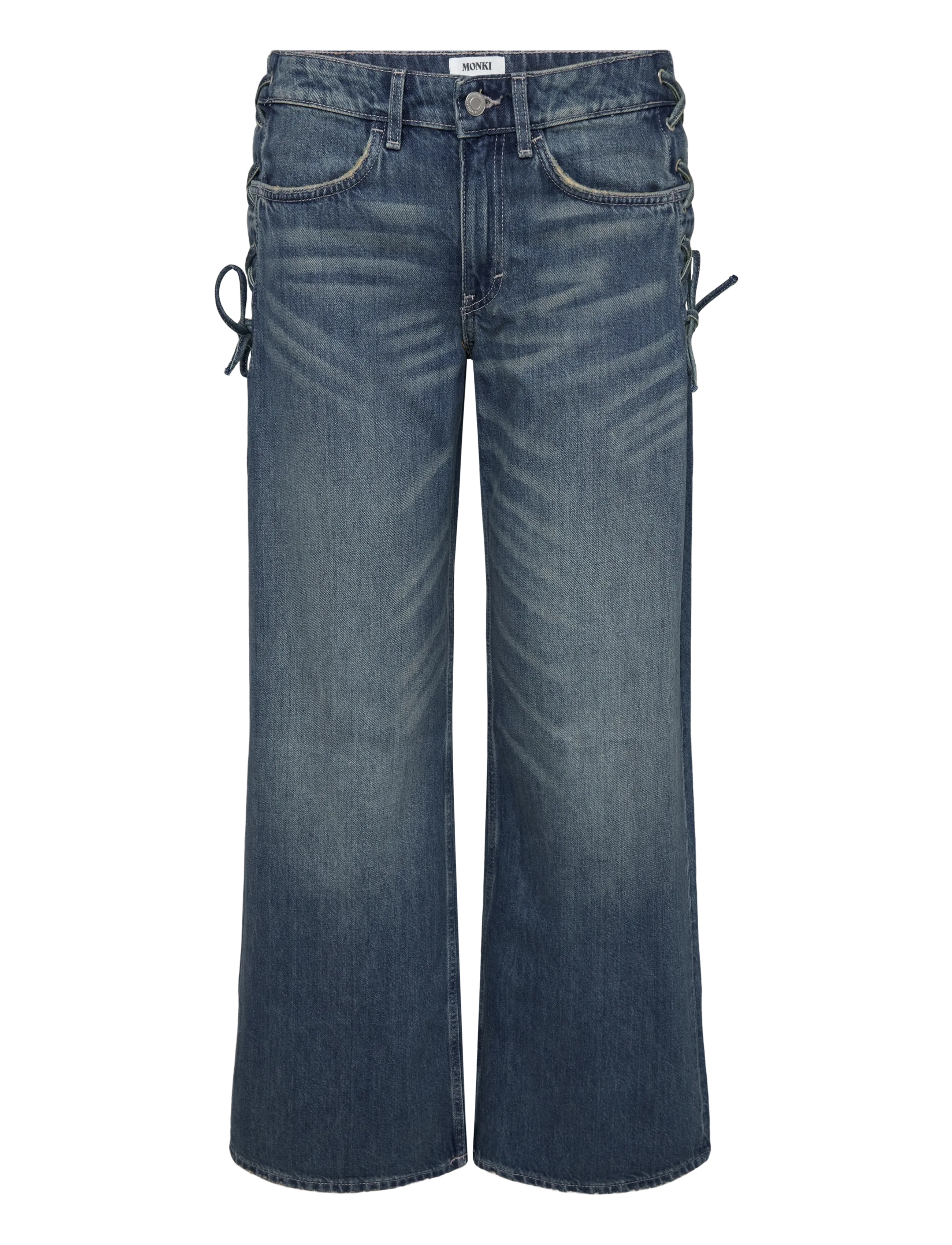 Monki - Lace up jeans - wide leg jeans - denim blue medium - 1