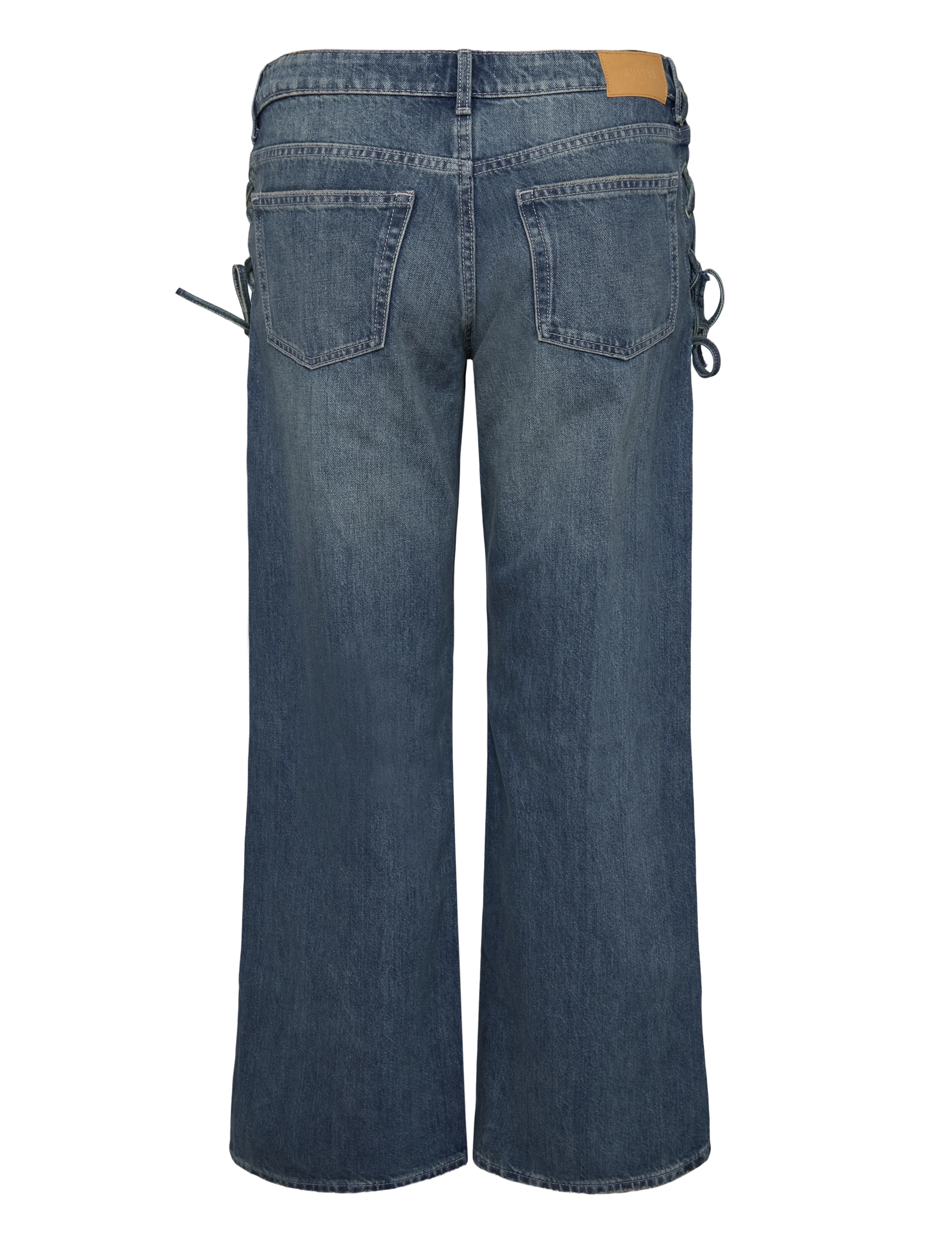 Monki - Lace up jeans - wide leg jeans - denim blue medium - 2