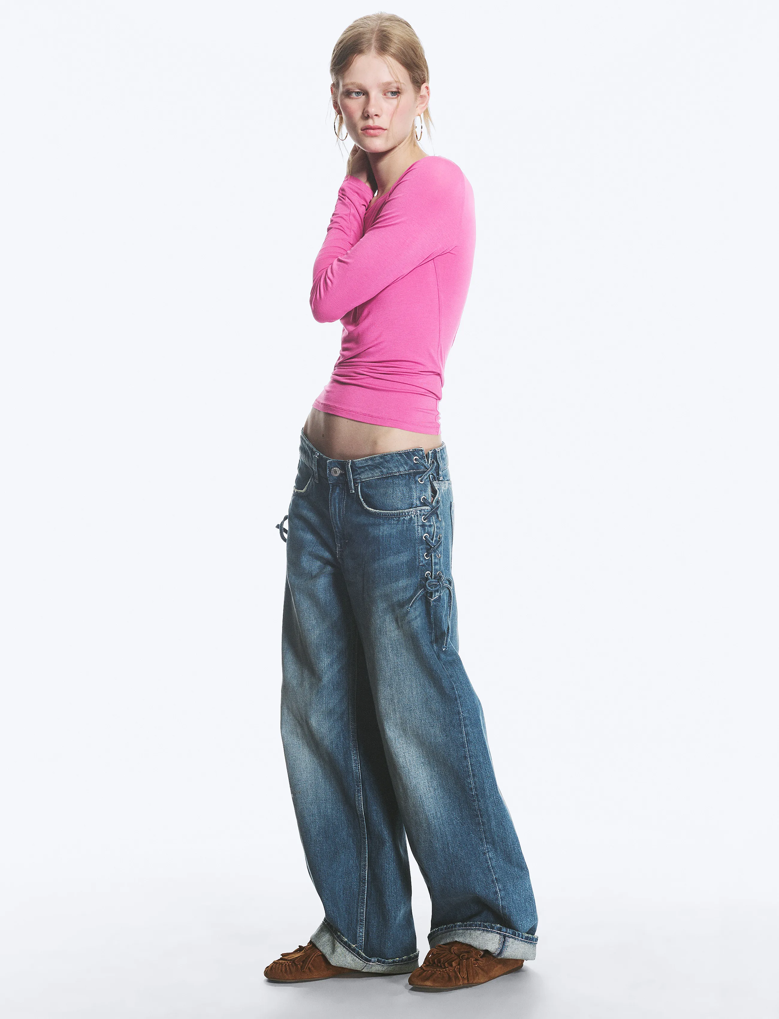 Monki - Lace up jeans - denim blue medium - 4