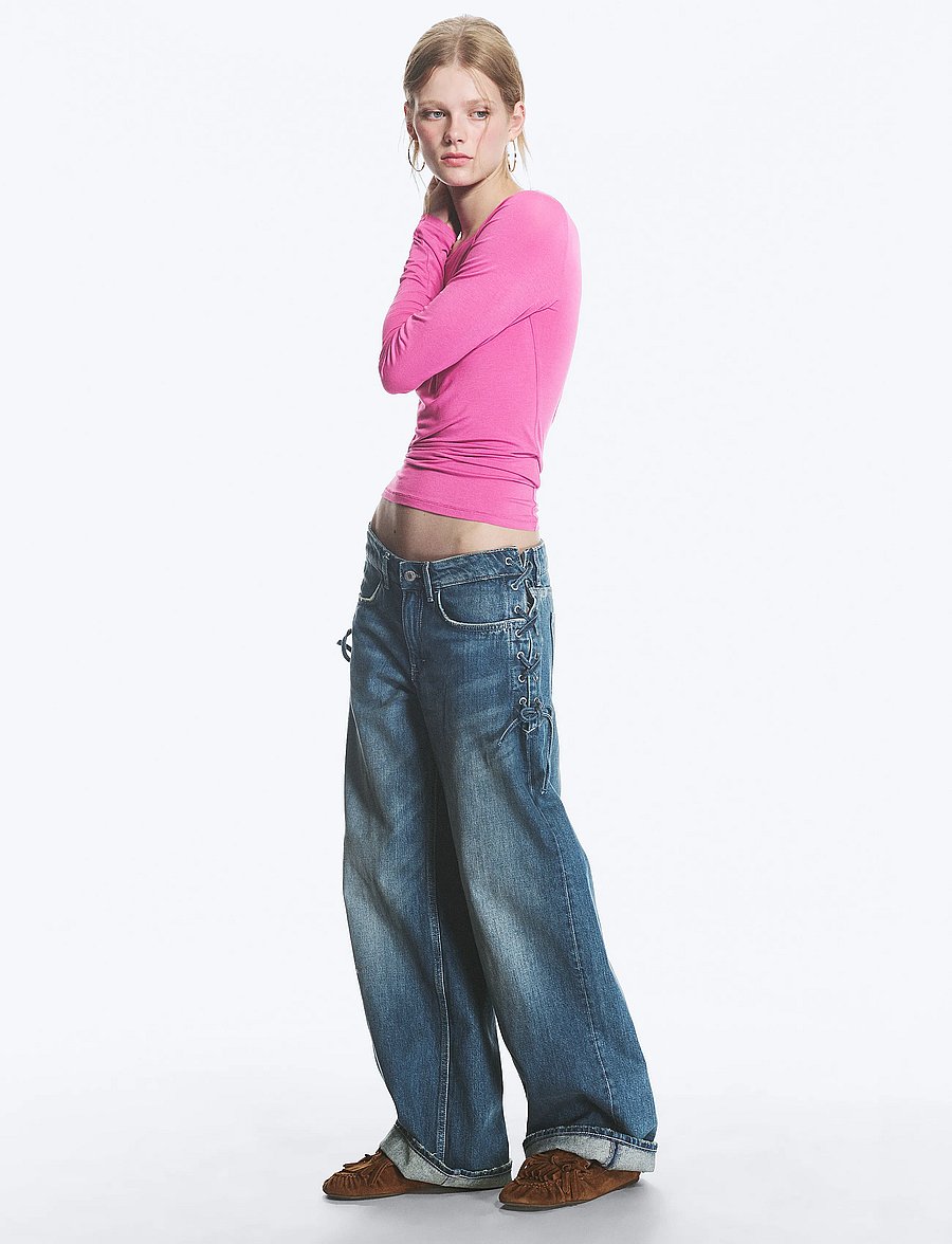 Monki - Lace up jeans - vida jeans - denim blue medium - 4