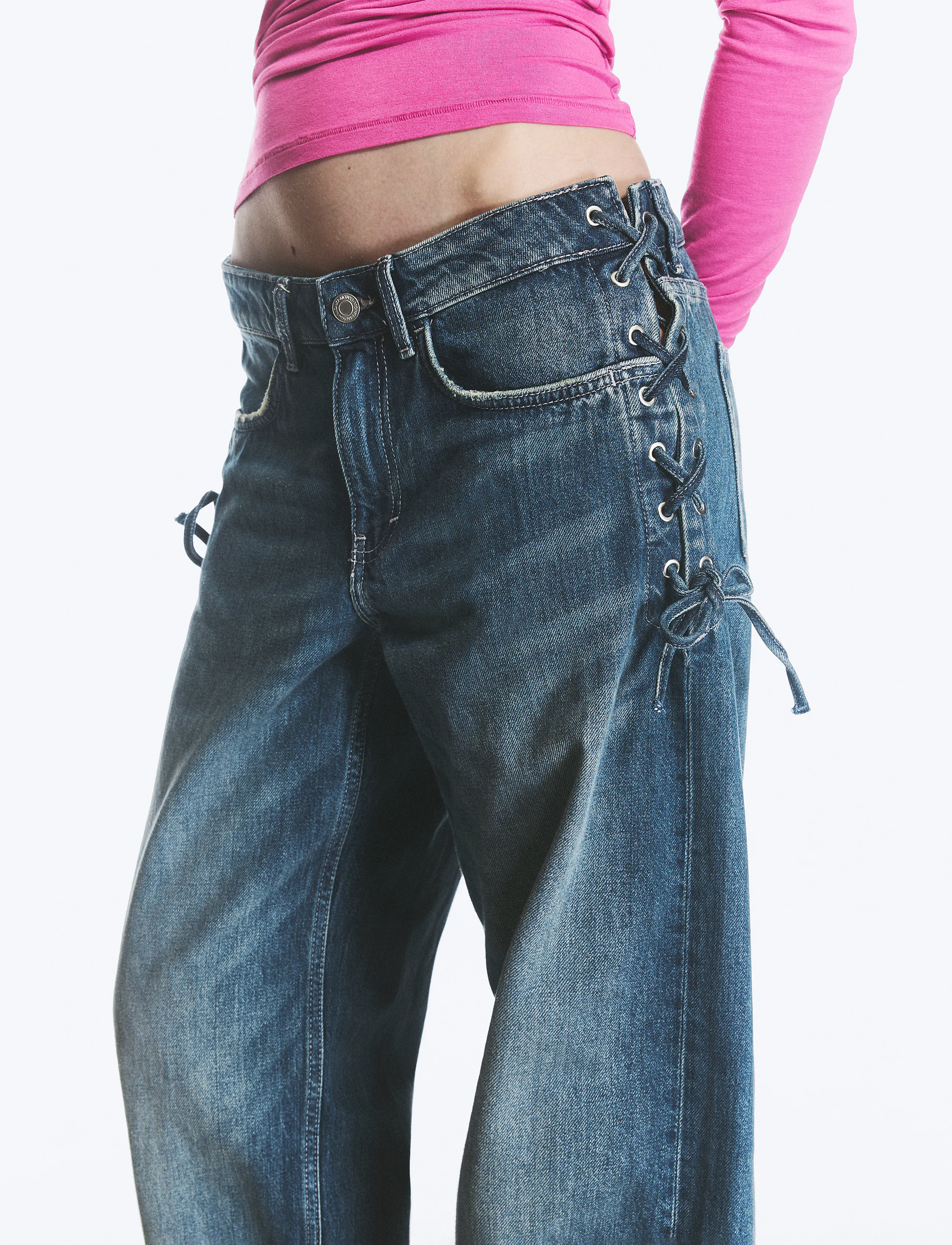 Monki - Lace up jeans - denim blue medium - 5