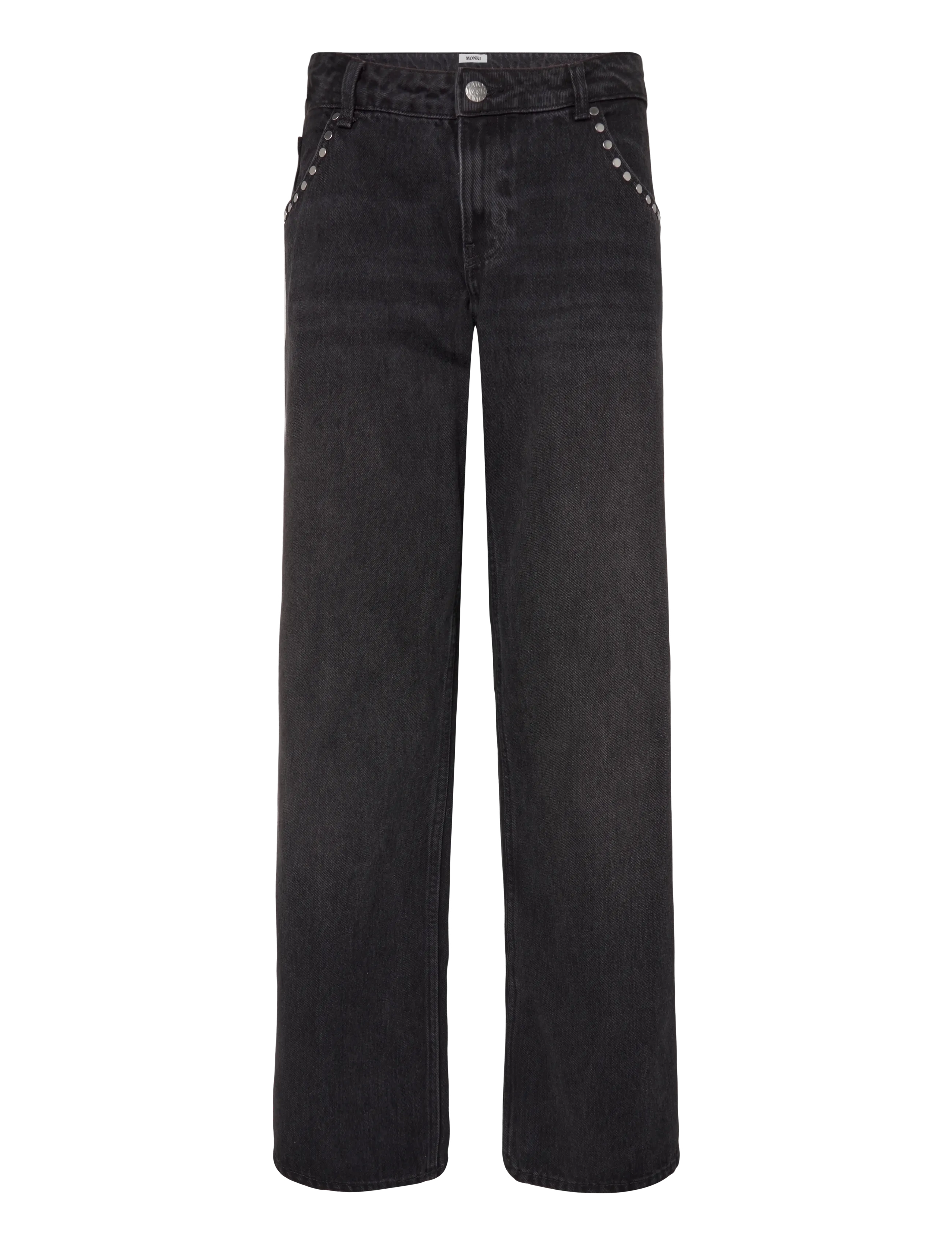 Monki Imoo Straight Studded Jeans - Transitional Layering - WASHED BLACK / black