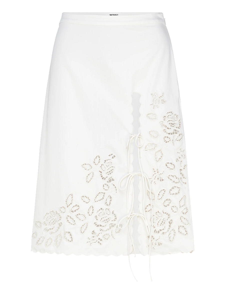 Monki - Broderie Anglais Skirt - midi-röcke - white light - 1