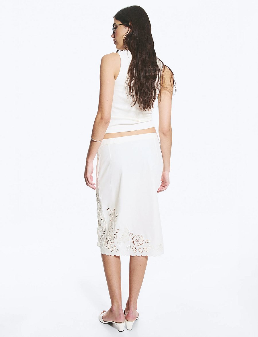 Monki - Broderie Anglais Skirt - midi-röcke - white light - 5