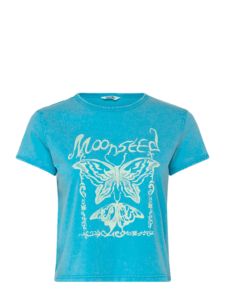 Monki - Printed Mini T-shirt - t-shirts - turquoise bright - 0