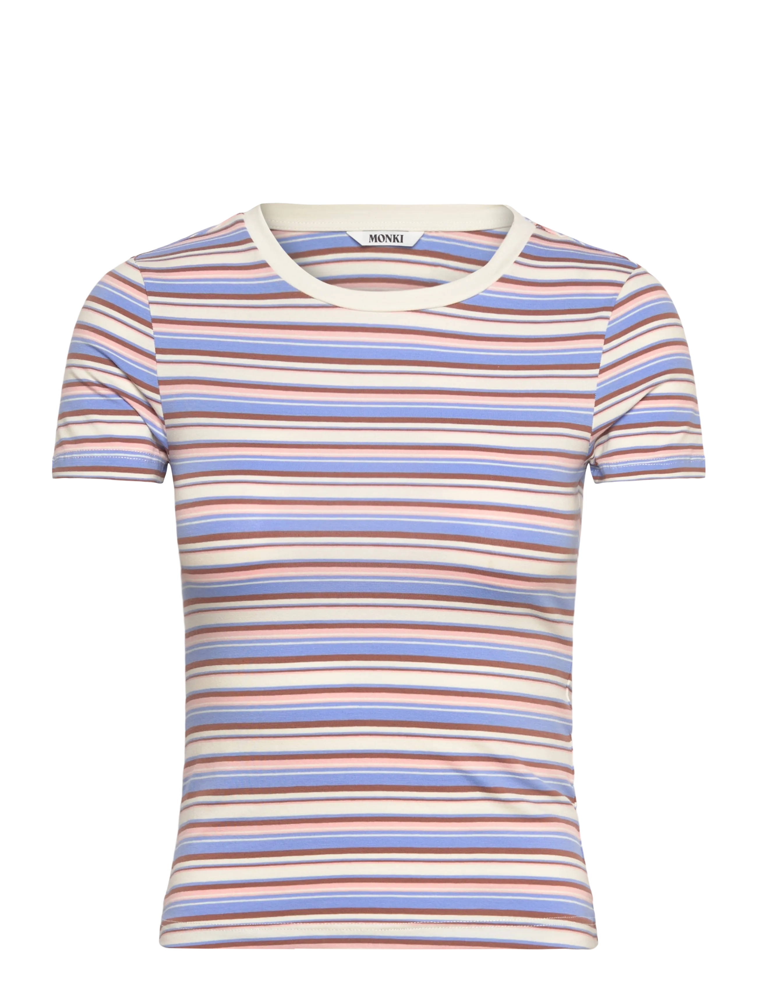 Monki Tight Mini T-Shirt, Kvinder, Tætsiddende Cropped T-shirt, Multi/mønstret, Str: S
