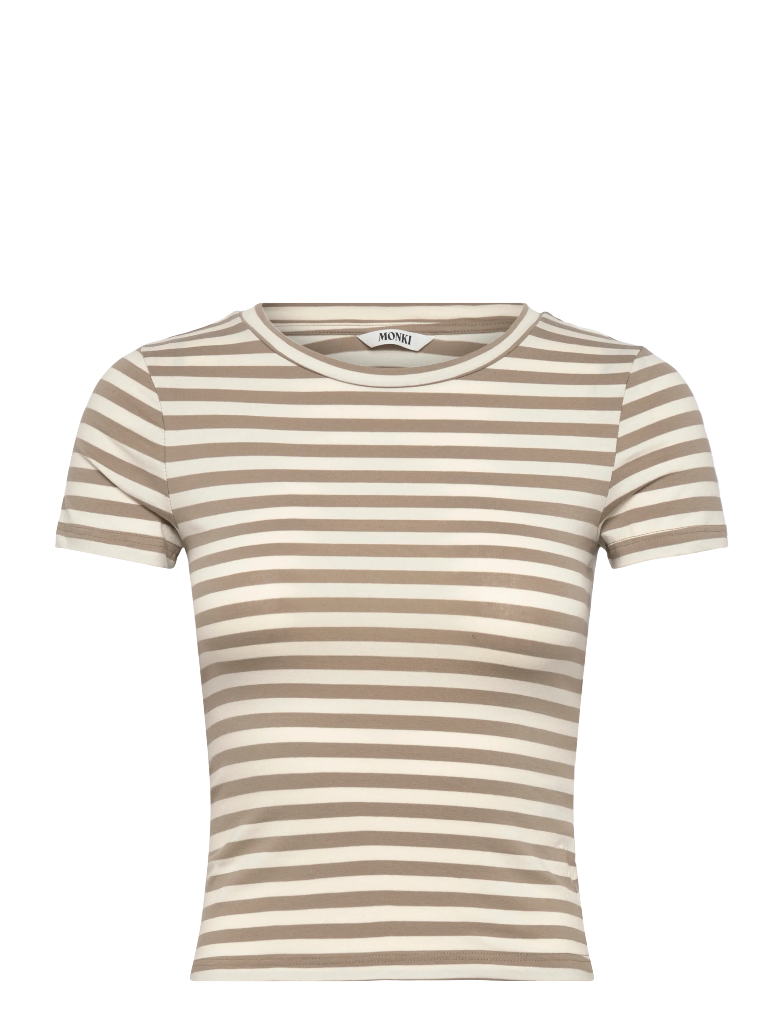 Monki Tight Mini T-Shirt, Kvinder, Tætsiddende Cropped T-shirt, Beige, Str: XXS