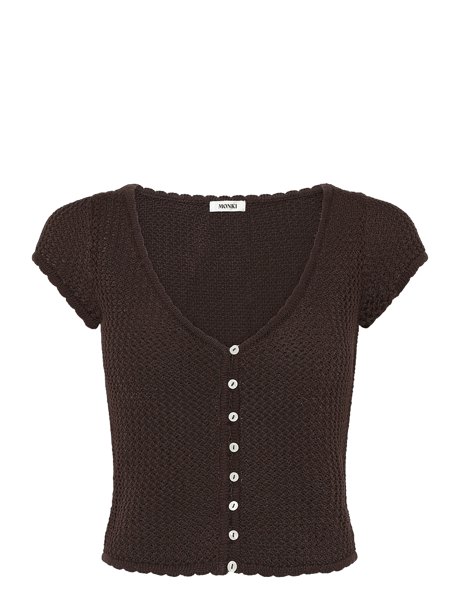 Monki - Short-sleeved crochet top - t-shirts - brown dark - 0