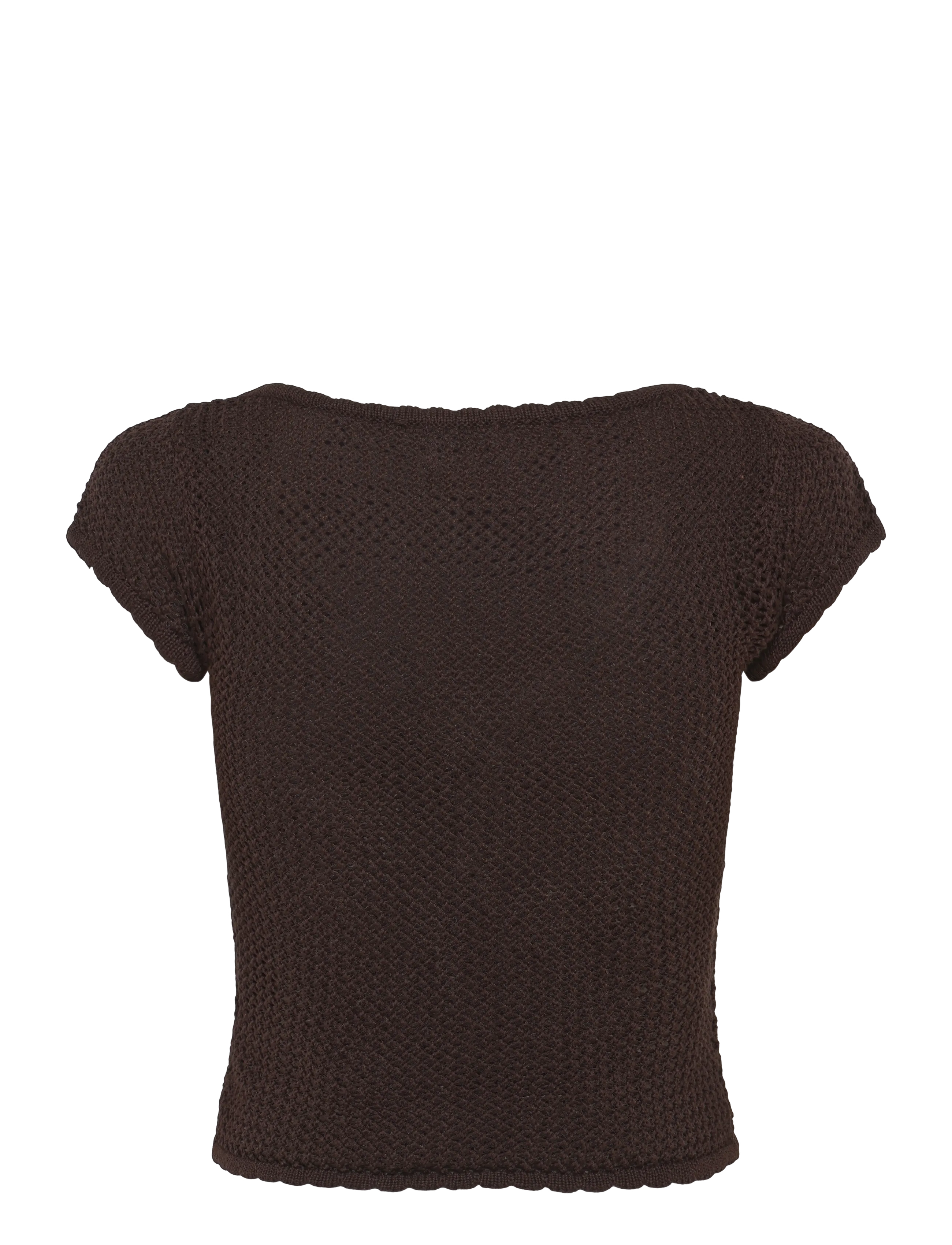 Monki - Short-sleeved crochet top - brown dark - 1