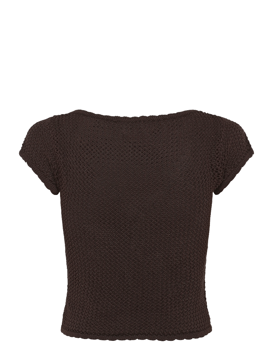 Monki - Short-sleeved crochet top - t-shirts - brown dark - 1
