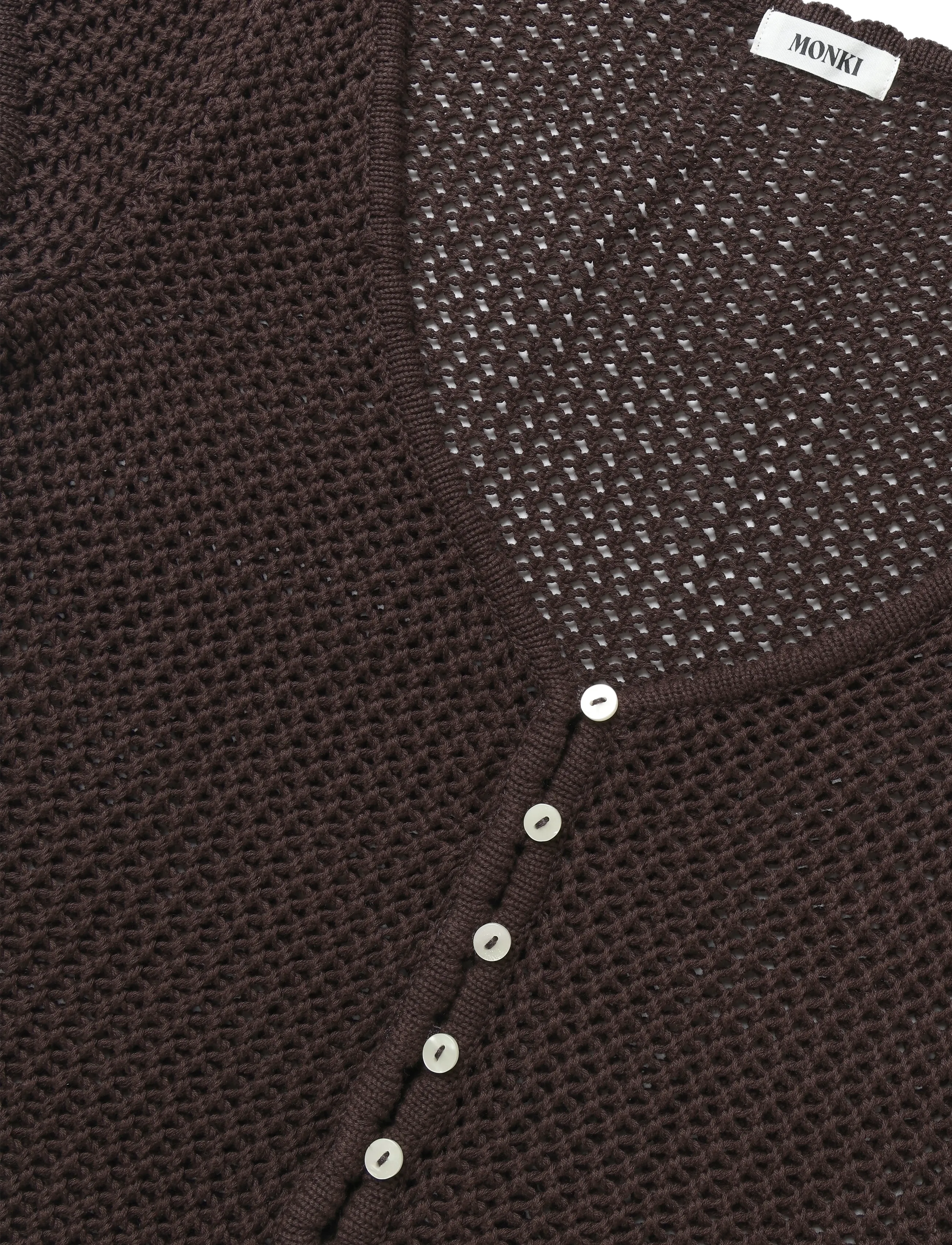 Monki - Short-sleeved crochet top - brown dark - 2