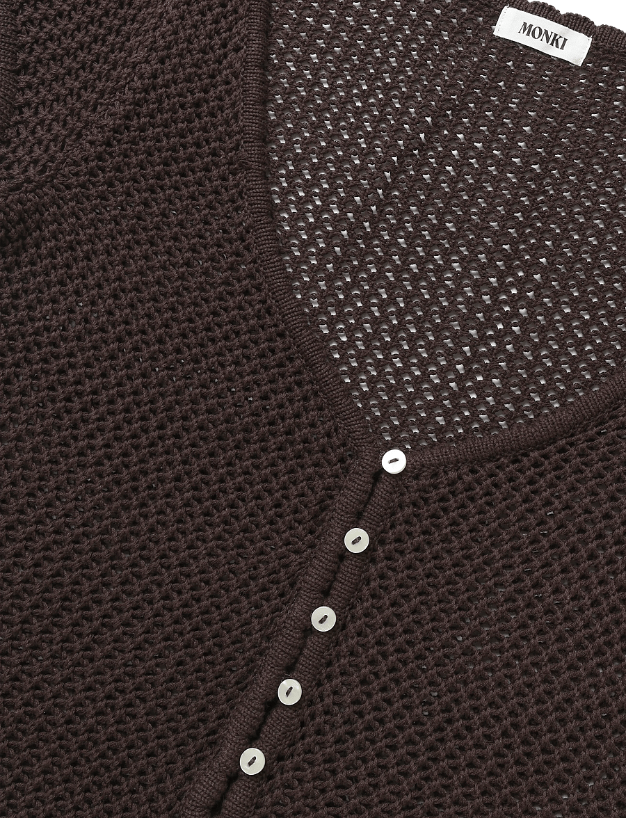 Monki - Short-sleeved crochet top - t-shirts - brown dark - 2