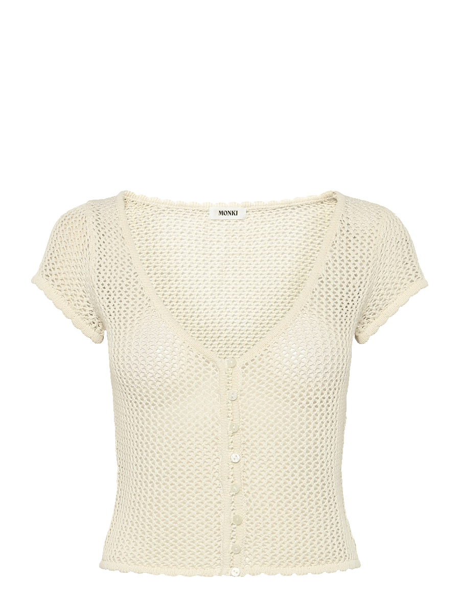 Monki - Short-sleeved crochet top - t-shirts - white light - 0