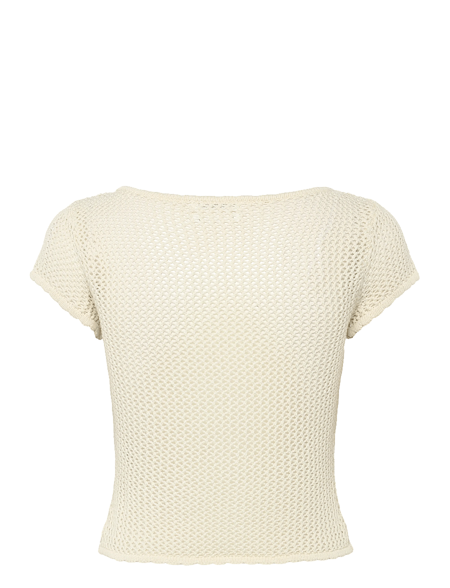 Monki - Short-sleeved crochet top - t-shirts - white light - 1