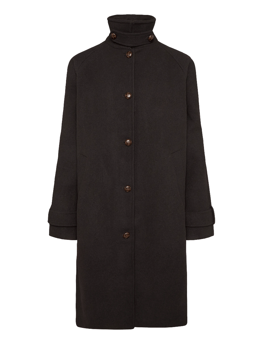 Monki - Funnel Neck Wool Coat - vinterjackor - brown dark - 0