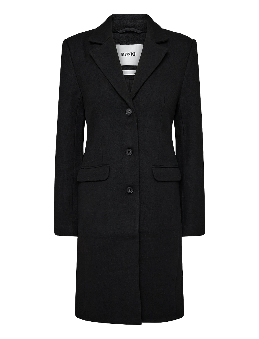 Monki - 70's Knee Wool Coat - Úlpur - black dark - 0