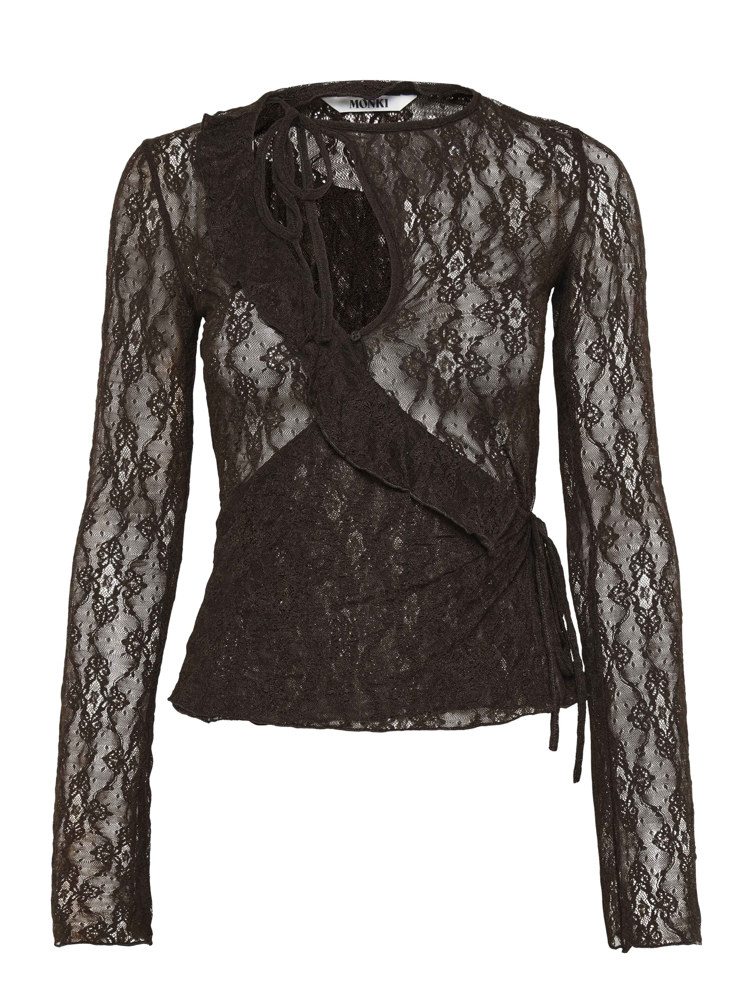 Monki Lace Longsleeve, XS, Blouses, Braun - Long-sleeved, Frauen