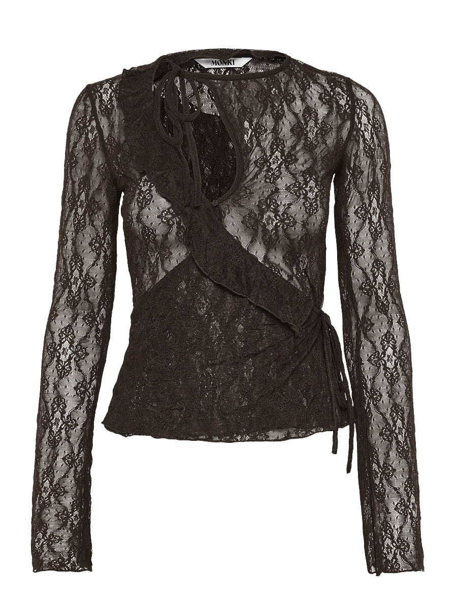 Monki - Lace longsleeve - pitkähihaiset puserot - brown dark - 0