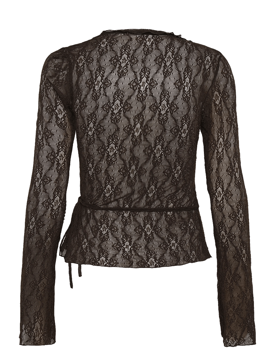 Monki - Lace longsleeve - pitkähihaiset puserot - brown dark - 1